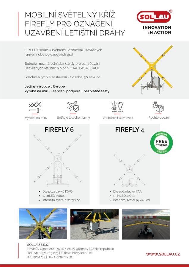Mobilní světelný kříž pro označení uzavření letištní dráhy FIREFLY