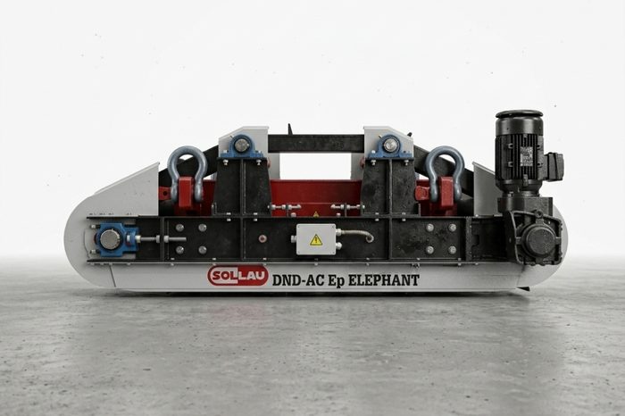 Závěsný elektromagnet DND-AC-E nad pásovým dopravníkem